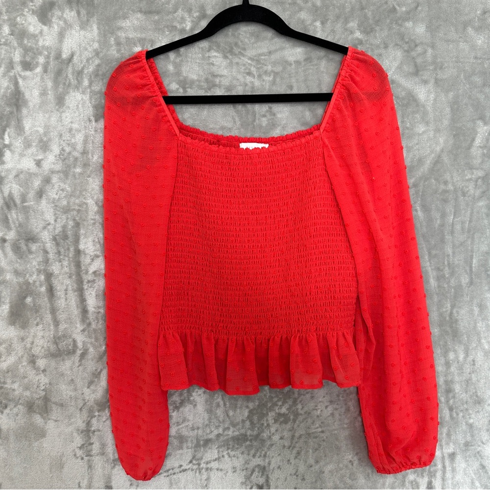 Lush Red Smocked Blouse